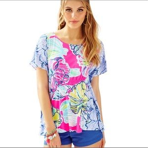 Lilly Pulitzer Pink and Blue Floral Short Sleeve Top